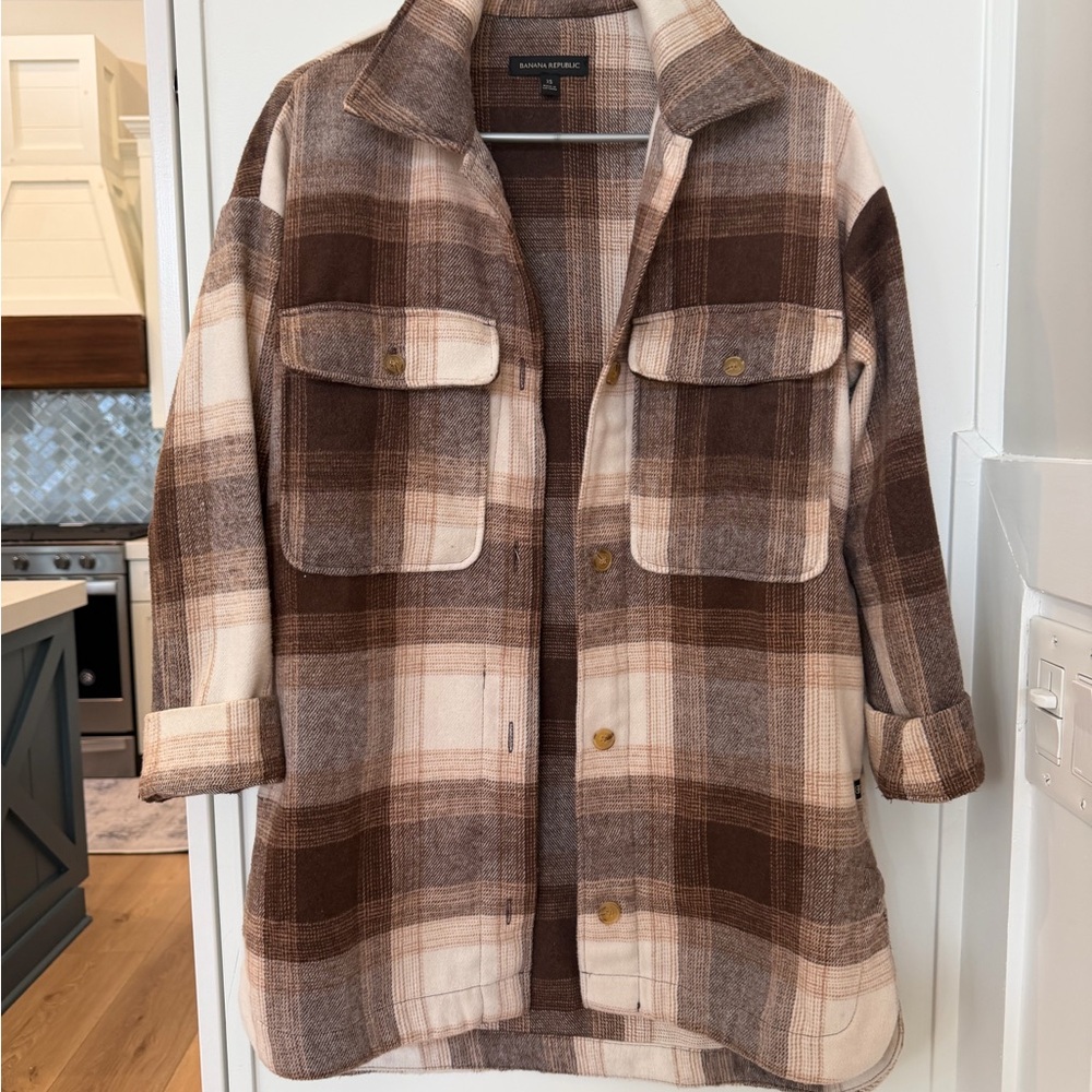 Banana Republic Brown and Cream Plaid Utility Jacket